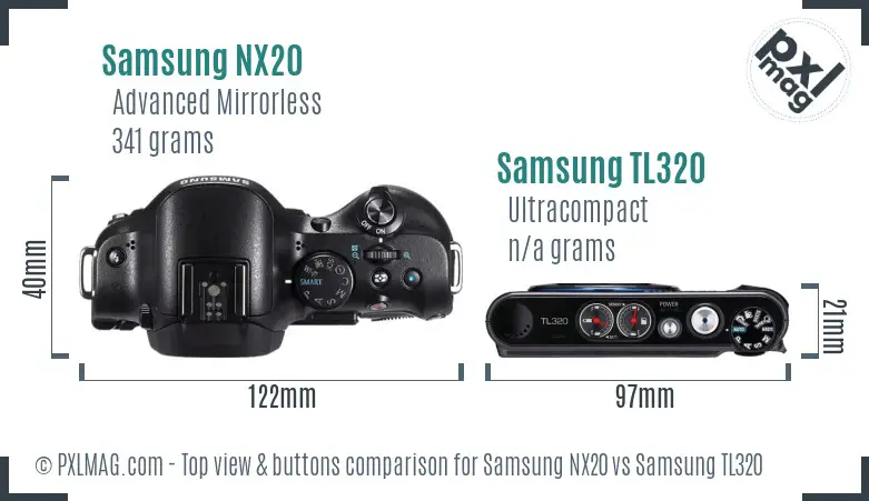 Samsung NX20 vs Samsung TL320 top view buttons comparison