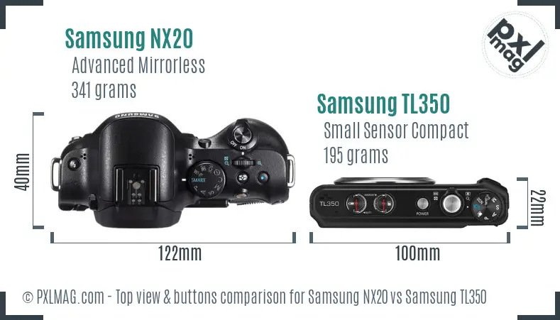 Samsung NX20 vs Samsung TL350 top view buttons comparison