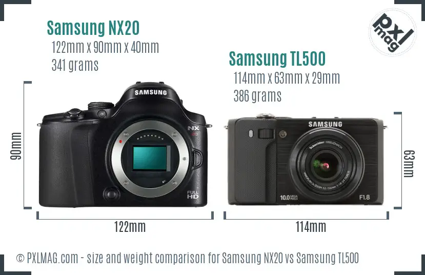 Samsung NX20 vs Samsung TL500 size comparison