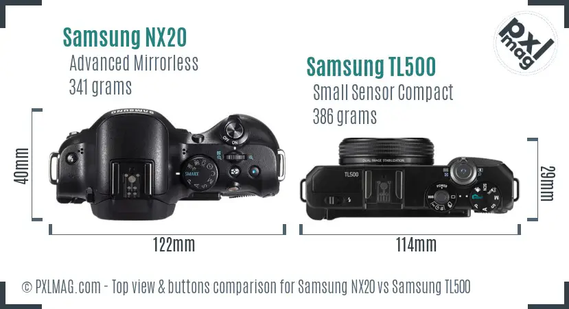 Samsung NX20 vs Samsung TL500 top view buttons comparison