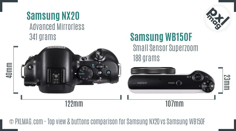 Samsung NX20 vs Samsung WB150F top view buttons comparison