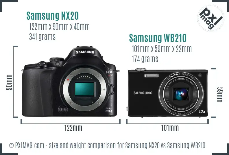 Samsung NX20 vs Samsung WB210 size comparison