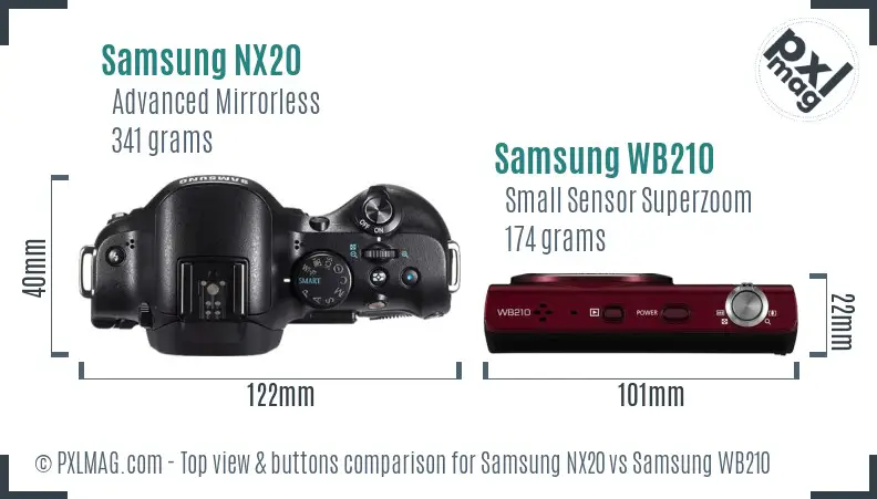 Samsung NX20 vs Samsung WB210 top view buttons comparison