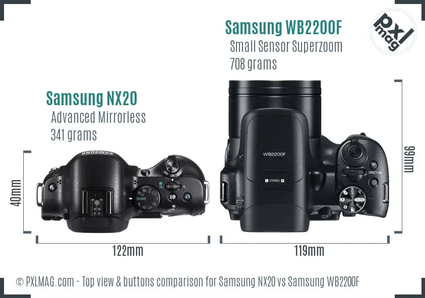 Samsung NX20 vs Samsung WB2200F top view buttons comparison