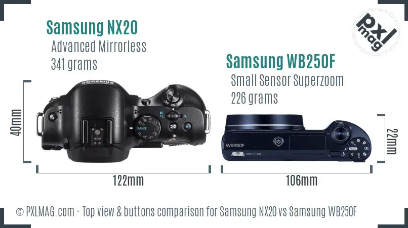Samsung NX20 vs Samsung WB250F top view buttons comparison