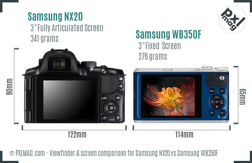Samsung NX20 vs Samsung WB350F Screen and Viewfinder comparison
