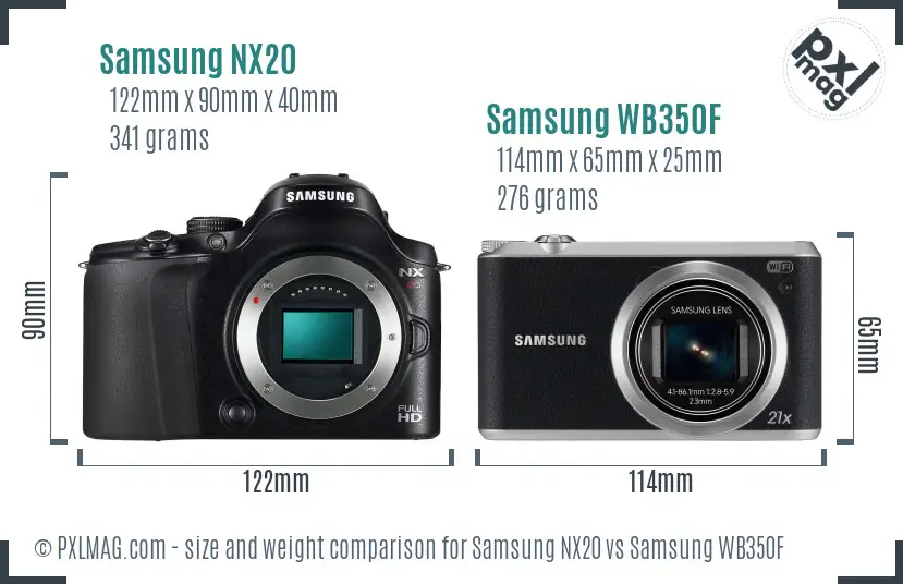 Samsung NX20 vs Samsung WB350F size comparison