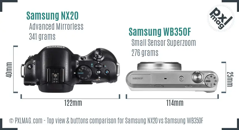 Samsung NX20 vs Samsung WB350F top view buttons comparison