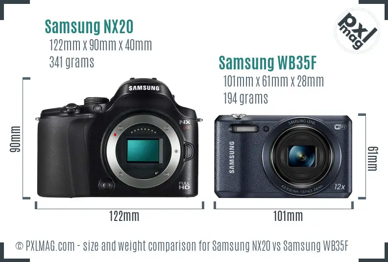 Samsung NX20 vs Samsung WB35F size comparison