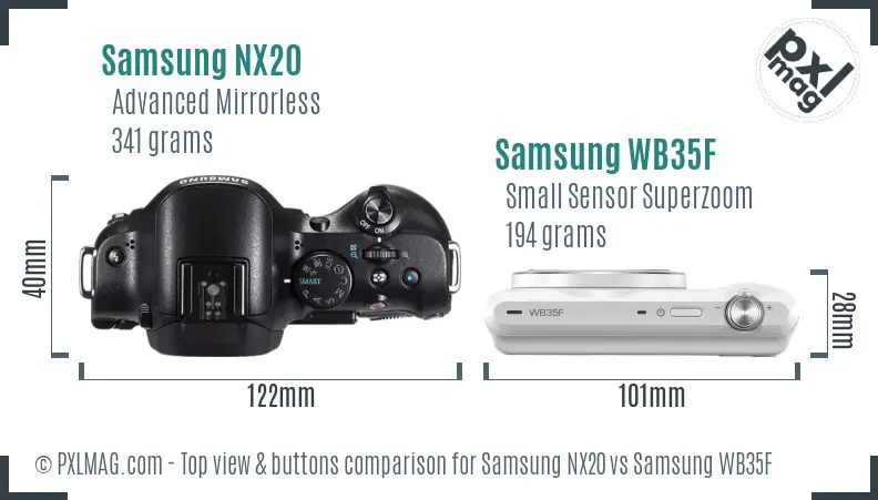 Samsung NX20 vs Samsung WB35F top view buttons comparison
