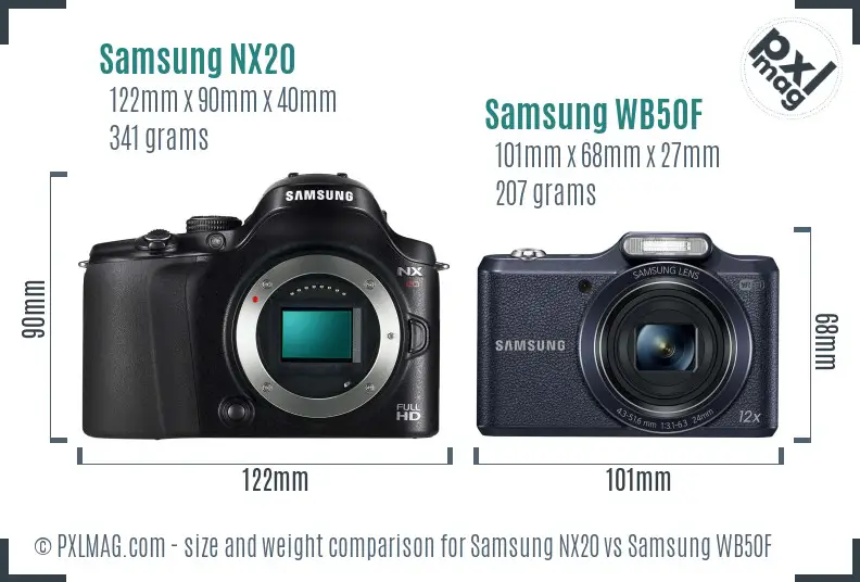 Samsung NX20 vs Samsung WB50F size comparison