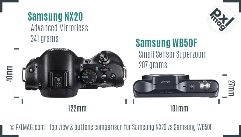 Samsung NX20 vs Samsung WB50F top view buttons comparison