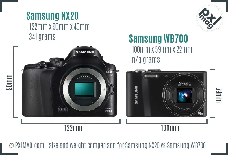 Samsung NX20 vs Samsung WB700 size comparison