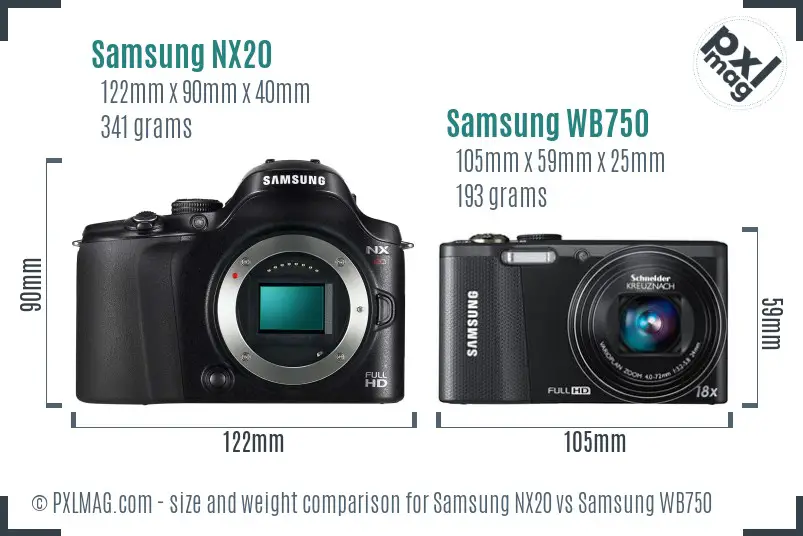 Samsung NX20 vs Samsung WB750 size comparison