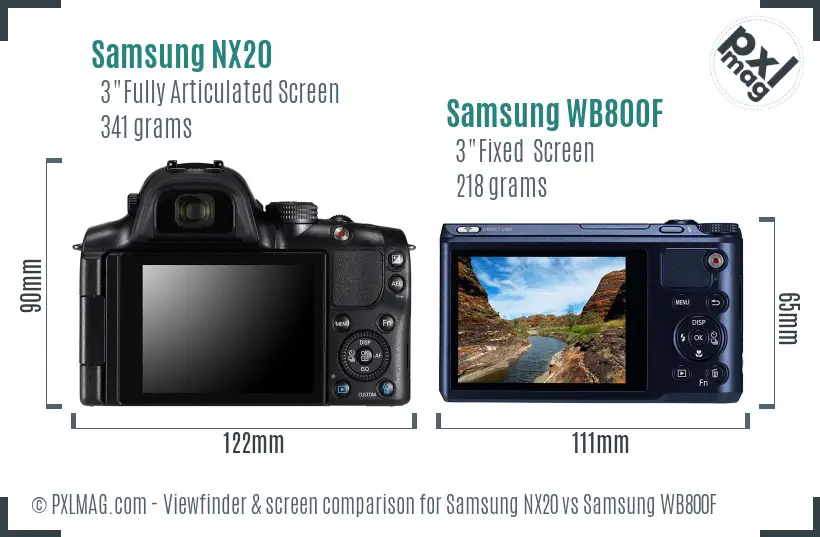 Samsung NX20 vs Samsung WB800F Screen and Viewfinder comparison