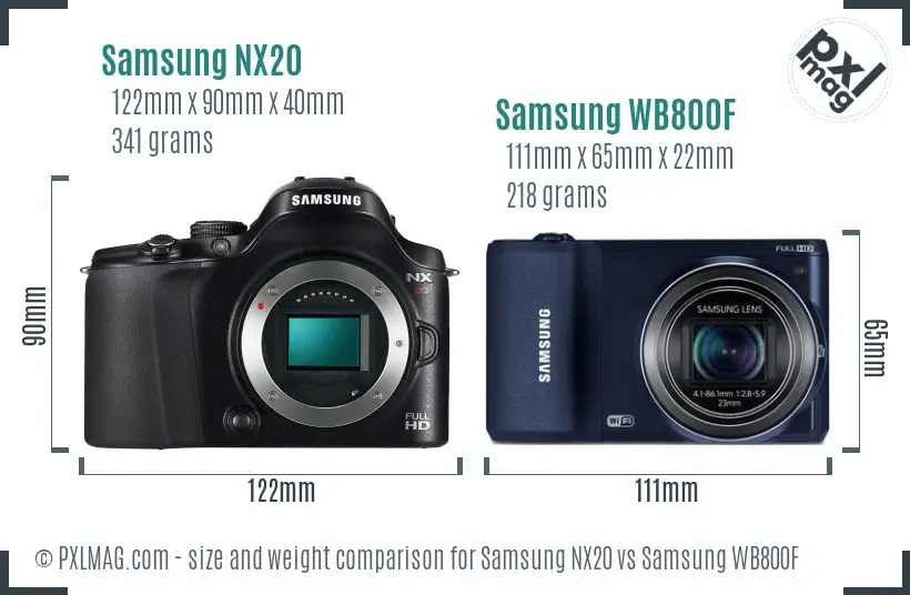 Samsung NX20 vs Samsung WB800F size comparison