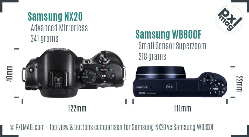 Samsung NX20 vs Samsung WB800F top view buttons comparison