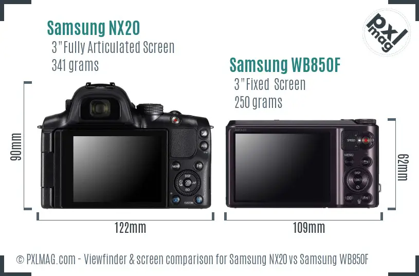 Samsung NX20 vs Samsung WB850F Screen and Viewfinder comparison