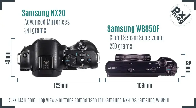 Samsung NX20 vs Samsung WB850F top view buttons comparison