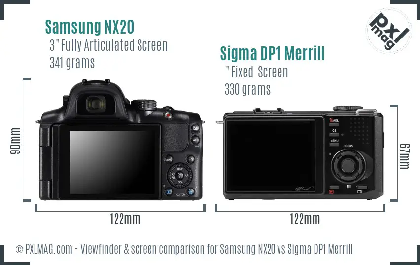 Samsung NX20 vs Sigma DP1 Merrill Screen and Viewfinder comparison