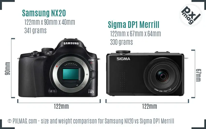 Samsung NX20 vs Sigma DP1 Merrill size comparison
