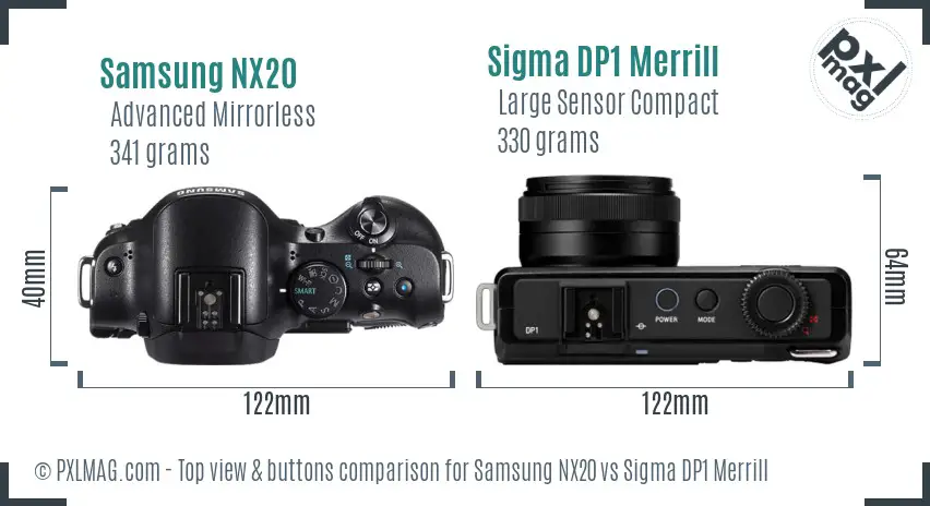 Samsung NX20 vs Sigma DP1 Merrill top view buttons comparison