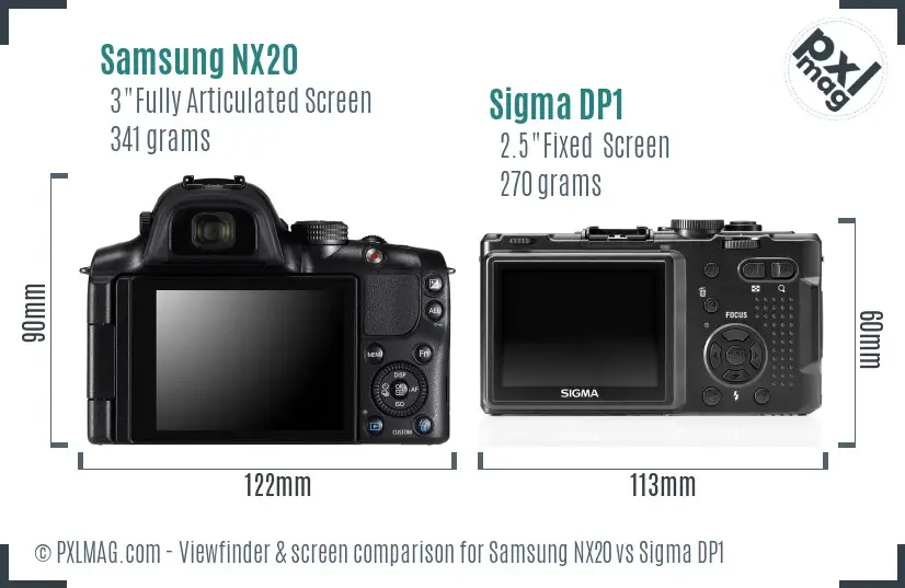 Samsung NX20 vs Sigma DP1 Screen and Viewfinder comparison