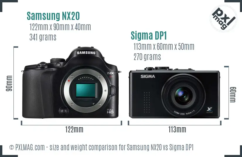 Samsung NX20 vs Sigma DP1 size comparison
