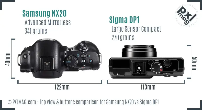 Samsung NX20 vs Sigma DP1 top view buttons comparison