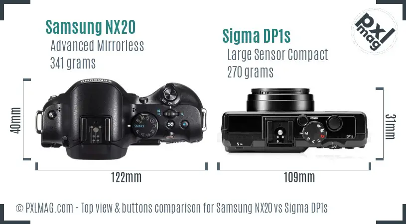 Samsung NX20 vs Sigma DP1s top view buttons comparison