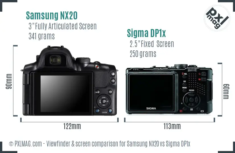 Samsung NX20 vs Sigma DP1x Screen and Viewfinder comparison