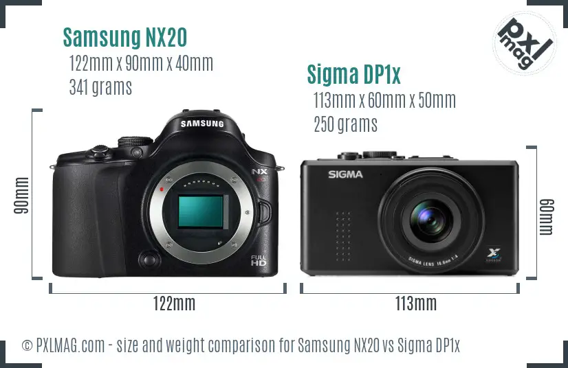 Samsung NX20 vs Sigma DP1x size comparison