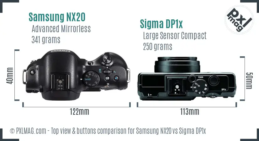 Samsung NX20 vs Sigma DP1x top view buttons comparison