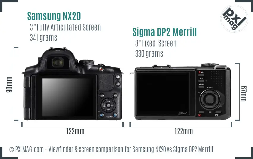 Samsung NX20 vs Sigma DP2 Merrill Screen and Viewfinder comparison