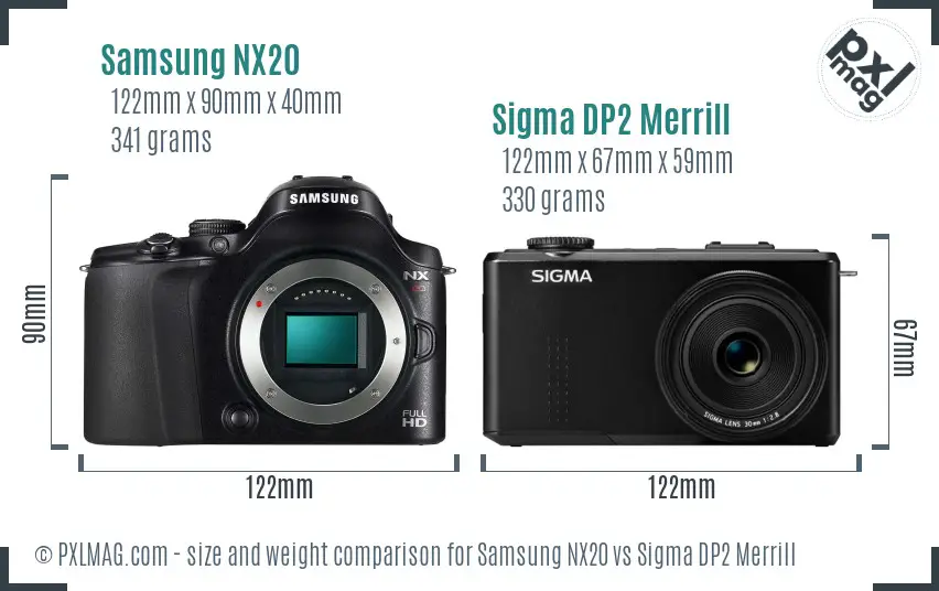 Samsung NX20 vs Sigma DP2 Merrill size comparison
