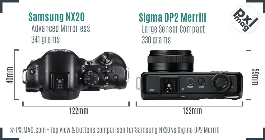 Samsung NX20 vs Sigma DP2 Merrill top view buttons comparison