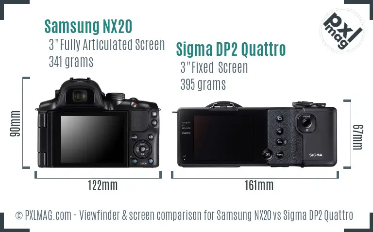 Samsung NX20 vs Sigma DP2 Quattro Screen and Viewfinder comparison