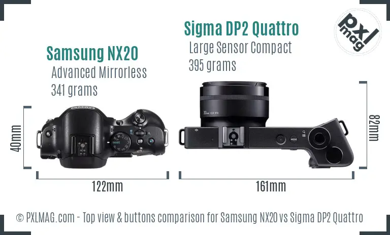 Samsung NX20 vs Sigma DP2 Quattro top view buttons comparison