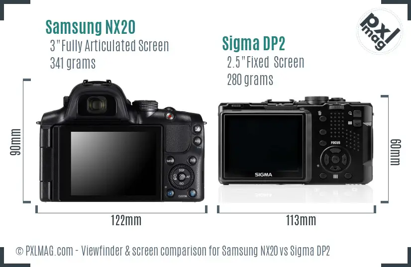 Samsung NX20 vs Sigma DP2 Screen and Viewfinder comparison