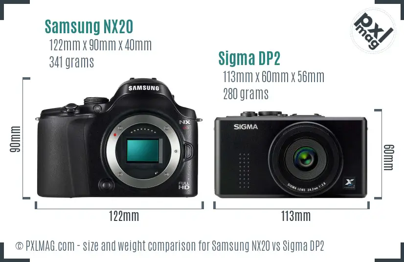 Samsung NX20 vs Sigma DP2 size comparison
