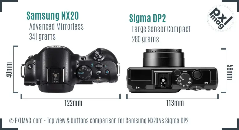 Samsung NX20 vs Sigma DP2 top view buttons comparison
