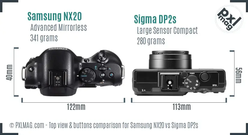 Samsung NX20 vs Sigma DP2s top view buttons comparison
