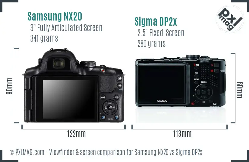 Samsung NX20 vs Sigma DP2x Screen and Viewfinder comparison