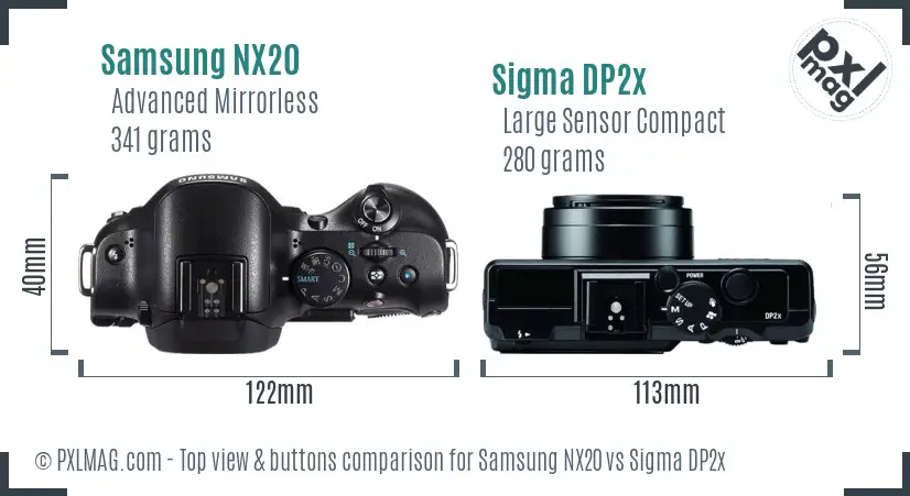 Samsung NX20 vs Sigma DP2x top view buttons comparison