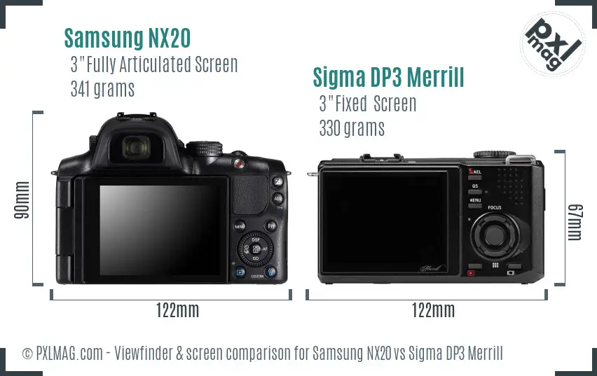 Samsung NX20 vs Sigma DP3 Merrill Screen and Viewfinder comparison