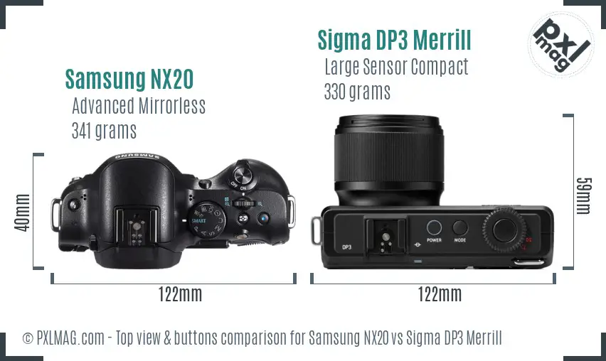 Samsung NX20 vs Sigma DP3 Merrill top view buttons comparison