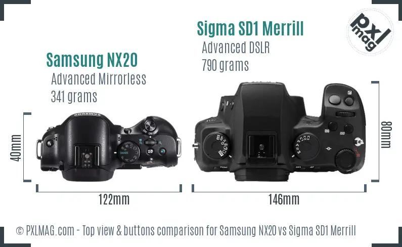 Samsung NX20 vs Sigma SD1 Merrill top view buttons comparison