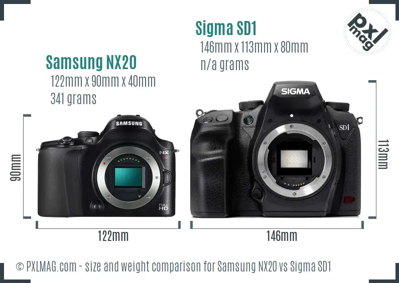 Samsung NX20 vs Sigma SD1 size comparison