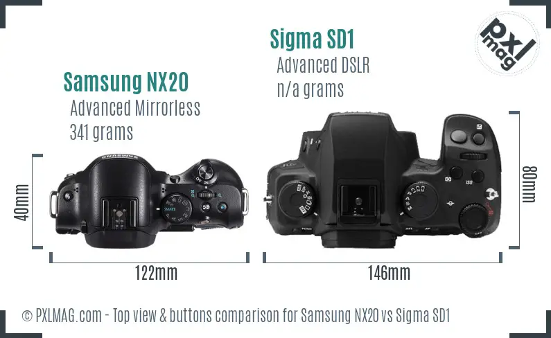 Samsung NX20 vs Sigma SD1 top view buttons comparison
