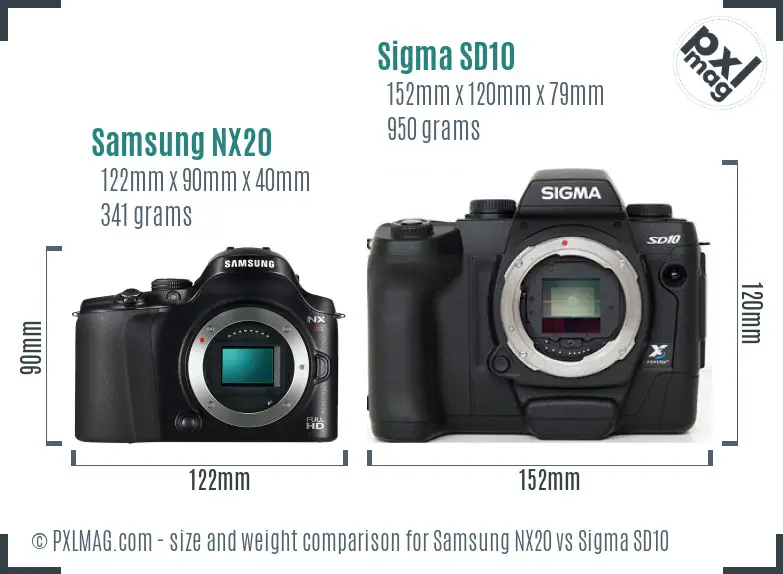 Samsung NX20 vs Sigma SD10 size comparison